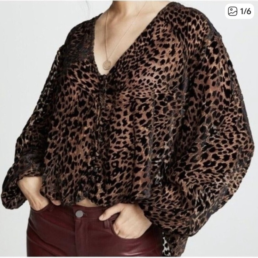 Free People Wild Dreams Velvet Animal Leopard Print Blouse